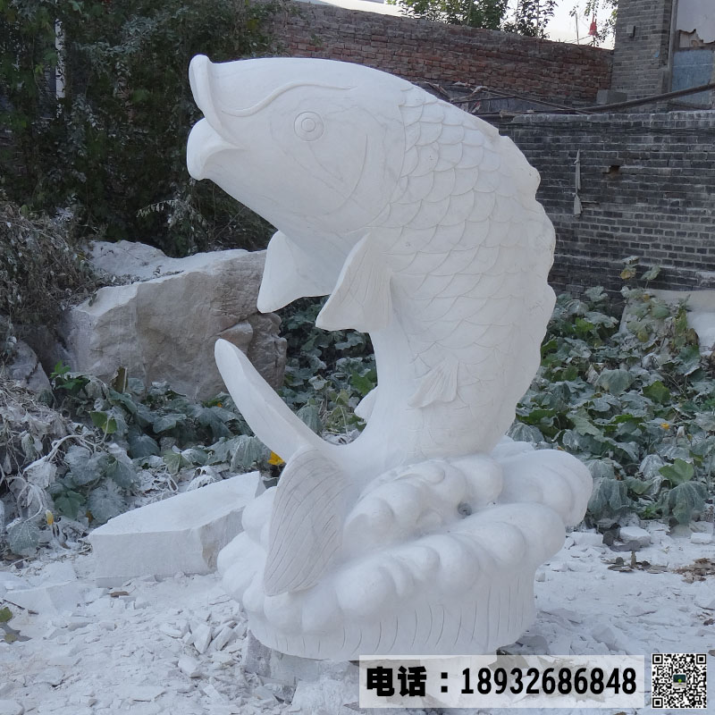 天然汉白玉石雕鱼图片造型 汉白玉动物石雕加工厂家 公园园林动物石雕小品摆放